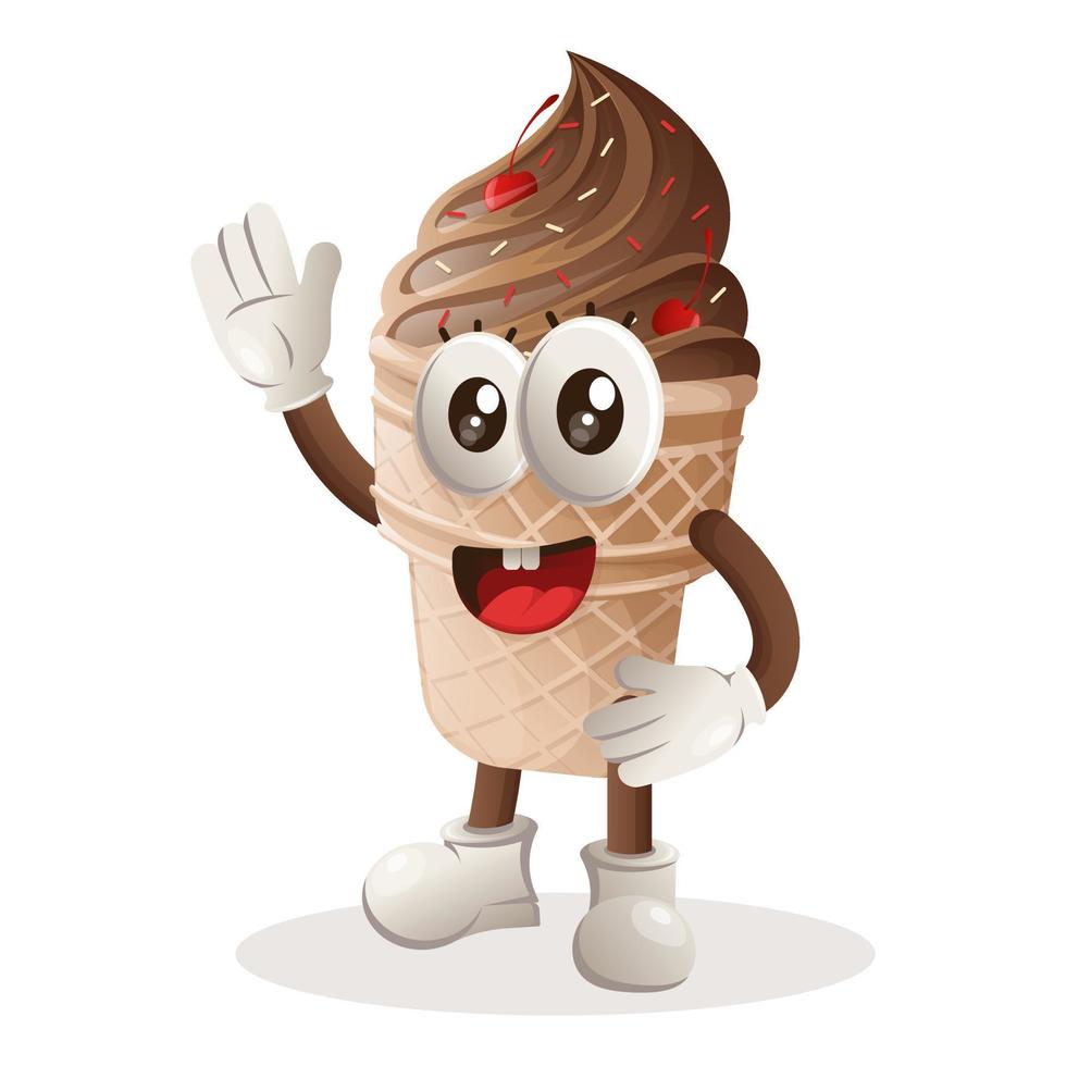 Cute ice cream mascot waving hand vector