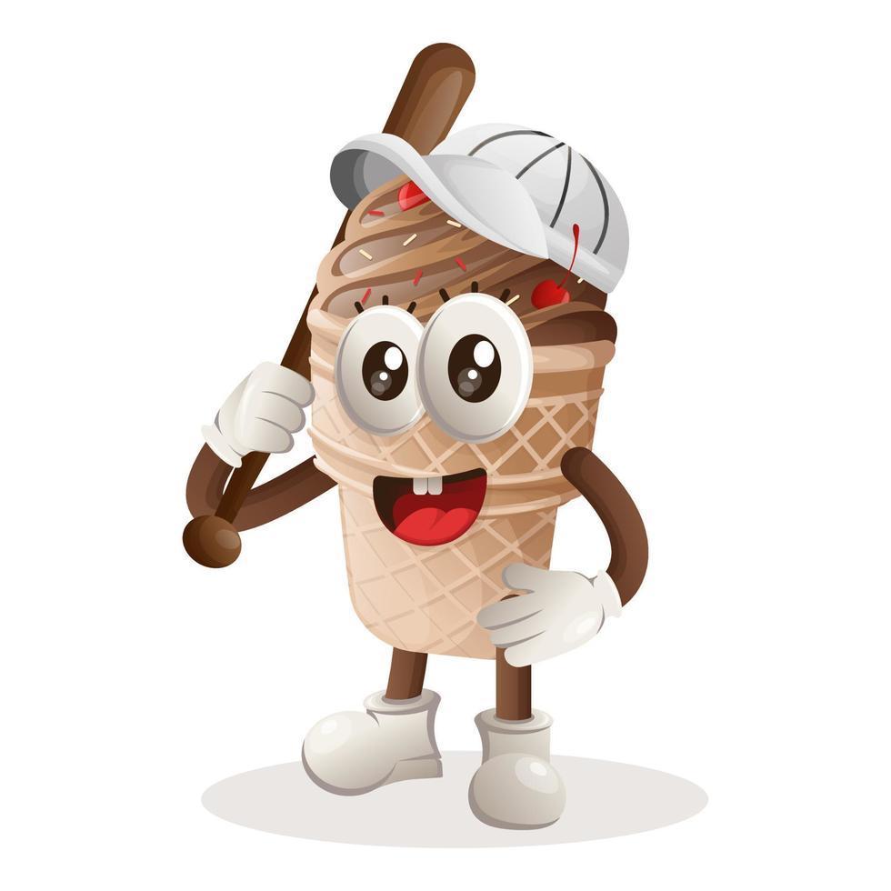 Cute ice cream mascot playing baseball vector