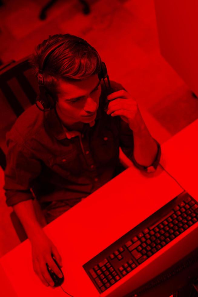 male call centre operator doing his job top view photo