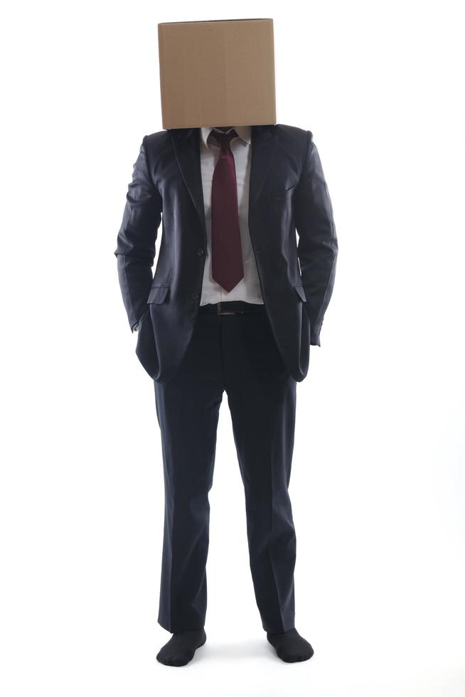 business man with an box on his head photo