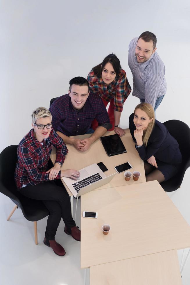 aerial view of business people group on meeting photo