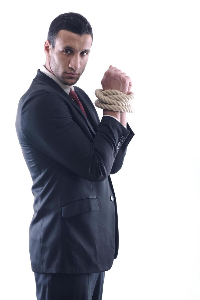 business man with rope isolated on white background photo