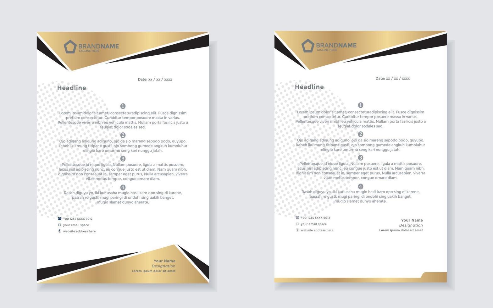 gold luxury letterhead design template for company stationery design vector