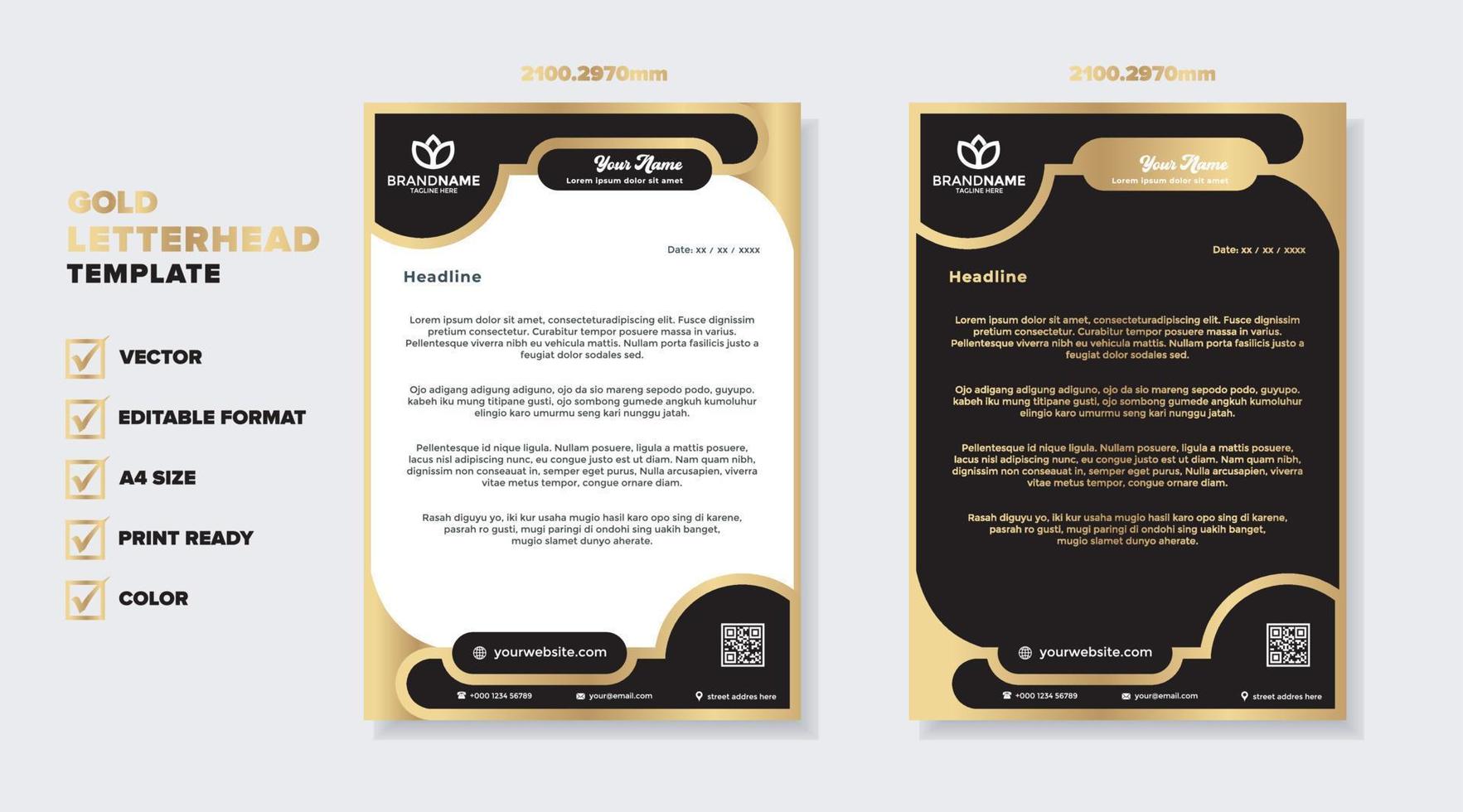 luxury golden letterhead design template for stationary for business corporation editable format vector