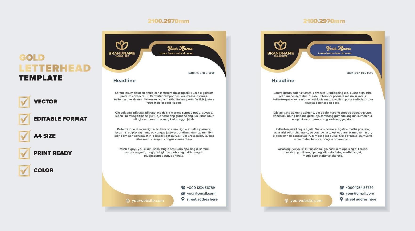 luxury golden letterhead design template for stationary for business corporation editable format vector