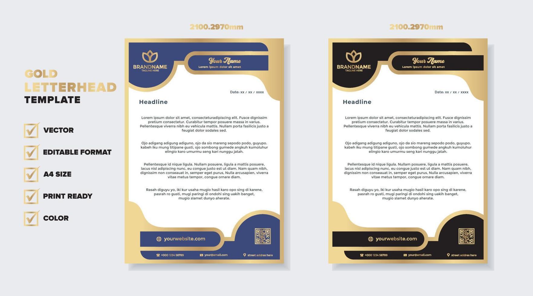 luxury golden letterhead design template for stationary for business corporation editable format vector