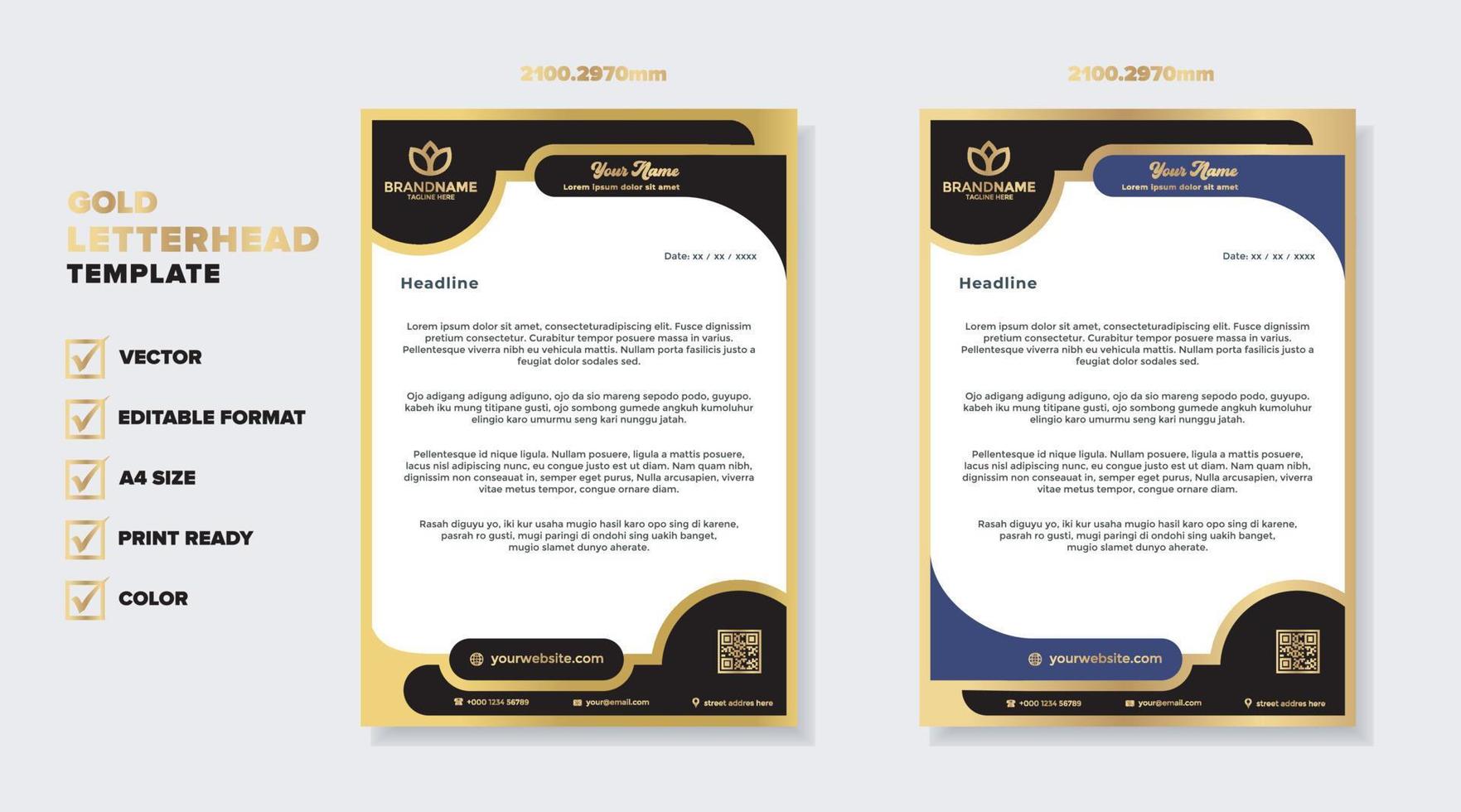 luxury golden letterhead design template for stationary for business corporation editable format vector