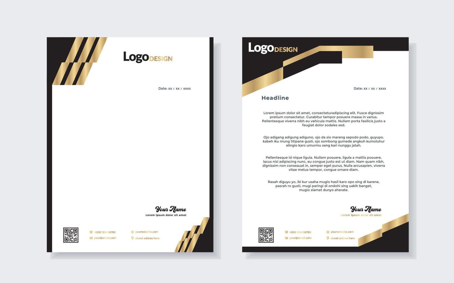 plantilla de diseño de membrete dorado de lujo moderno para papelería para formato editable de empresa comercial vector