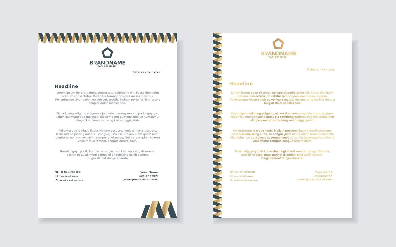 gold luxury letterhead design template for company stationery design vector