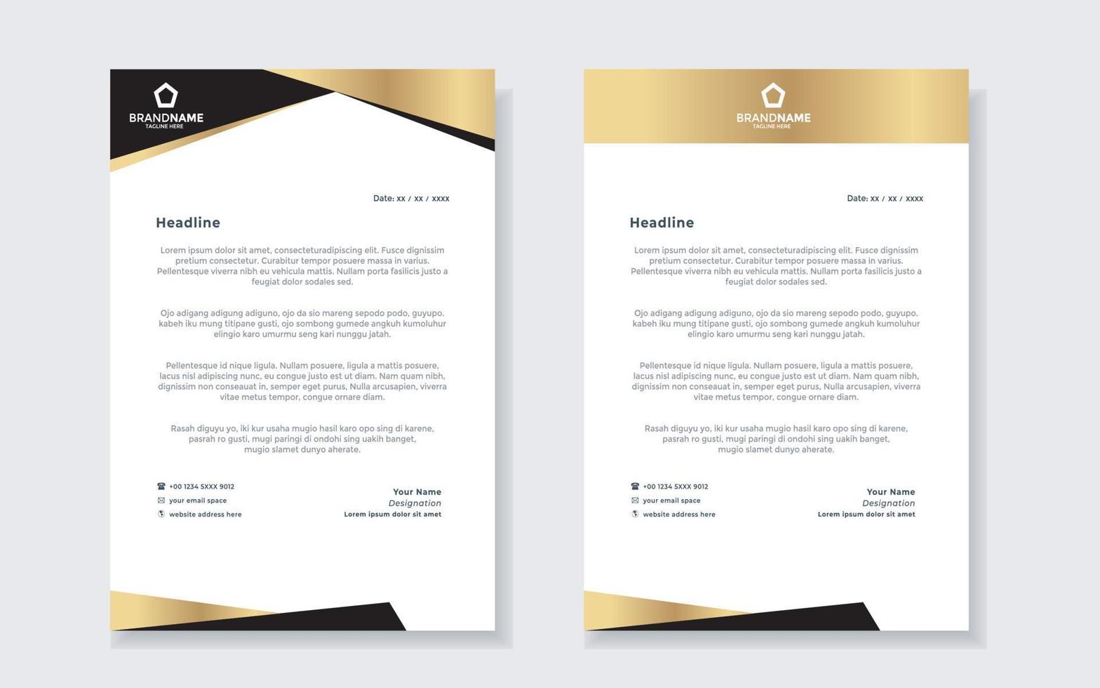 gold luxury letterhead design template for company stationery design vector