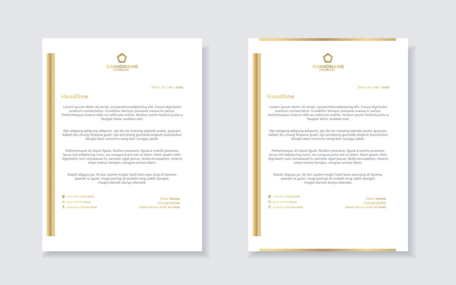 gold luxury letterhead design template for company stationery design vector