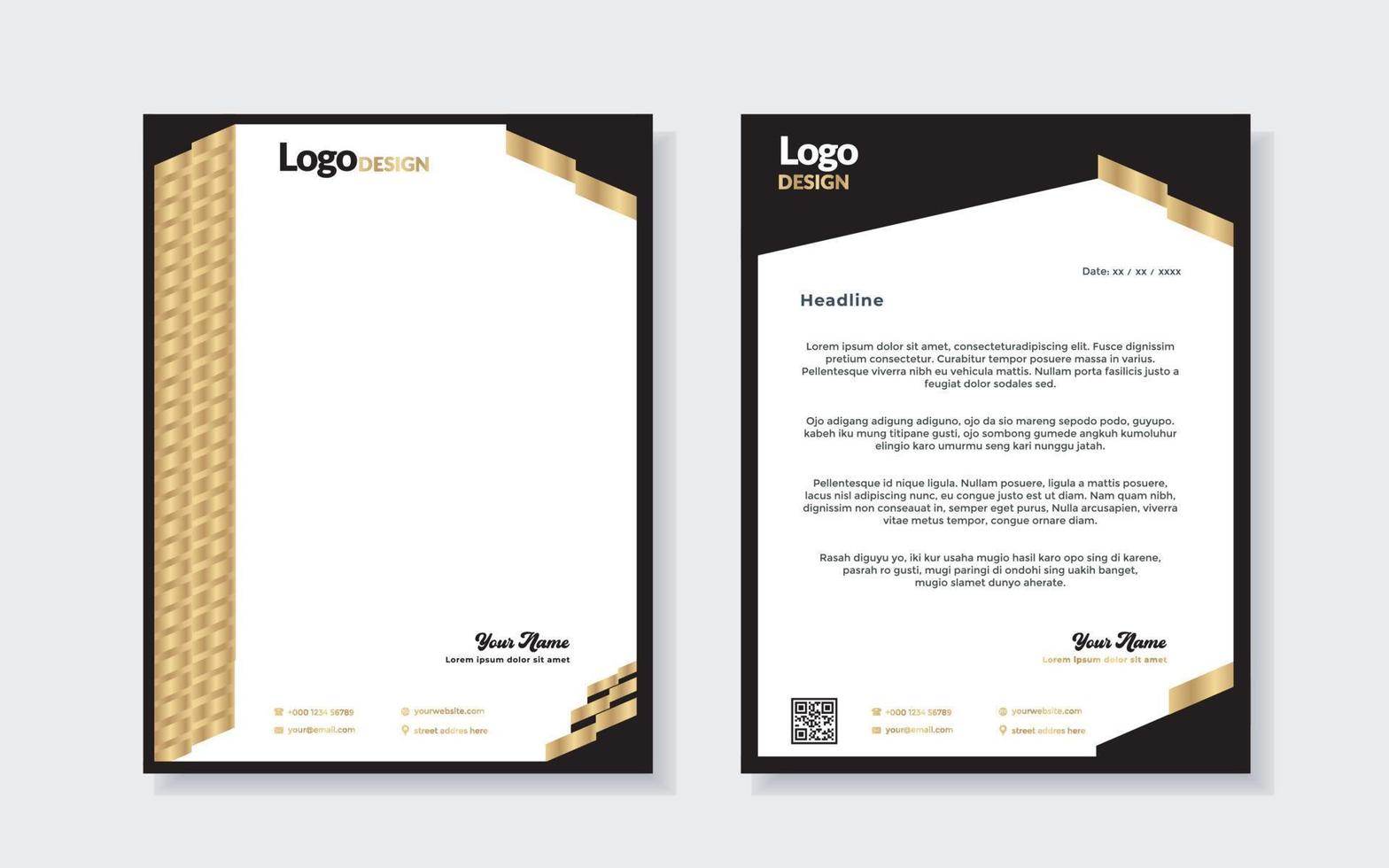 gold luxury letterhead design template for company stationery design vector