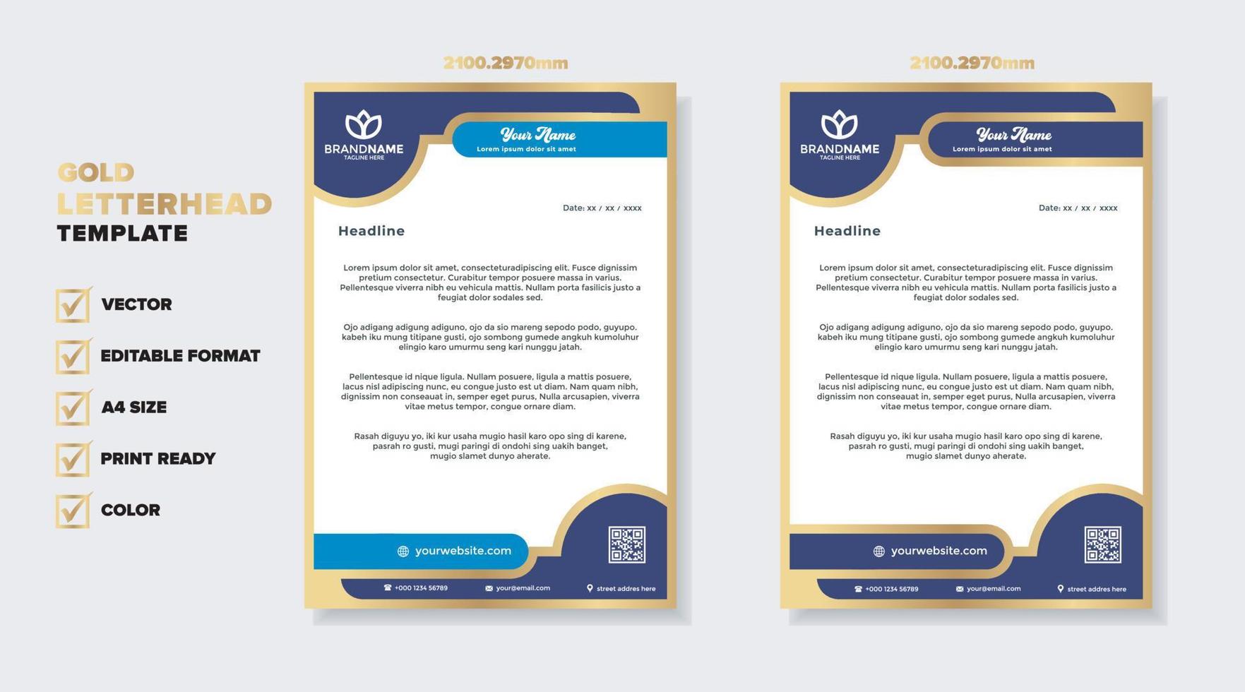 luxury golden letterhead design template for stationary for business corporation editable format vector