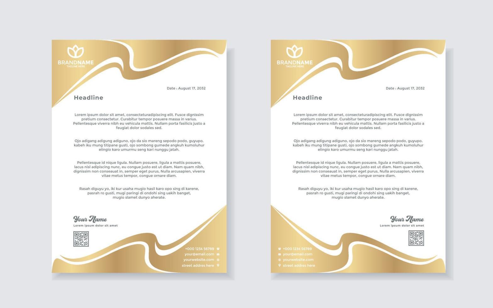 gold luxury letterhead design template for company stationery design vector