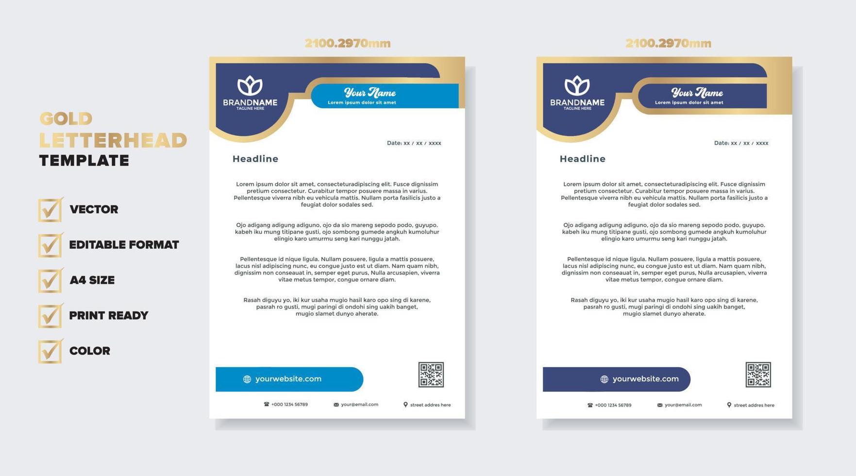 luxury golden letterhead design template for stationary for business corporation editable format vector