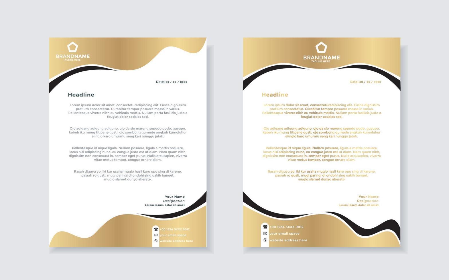 gold luxury letterhead design template for company stationery design vector