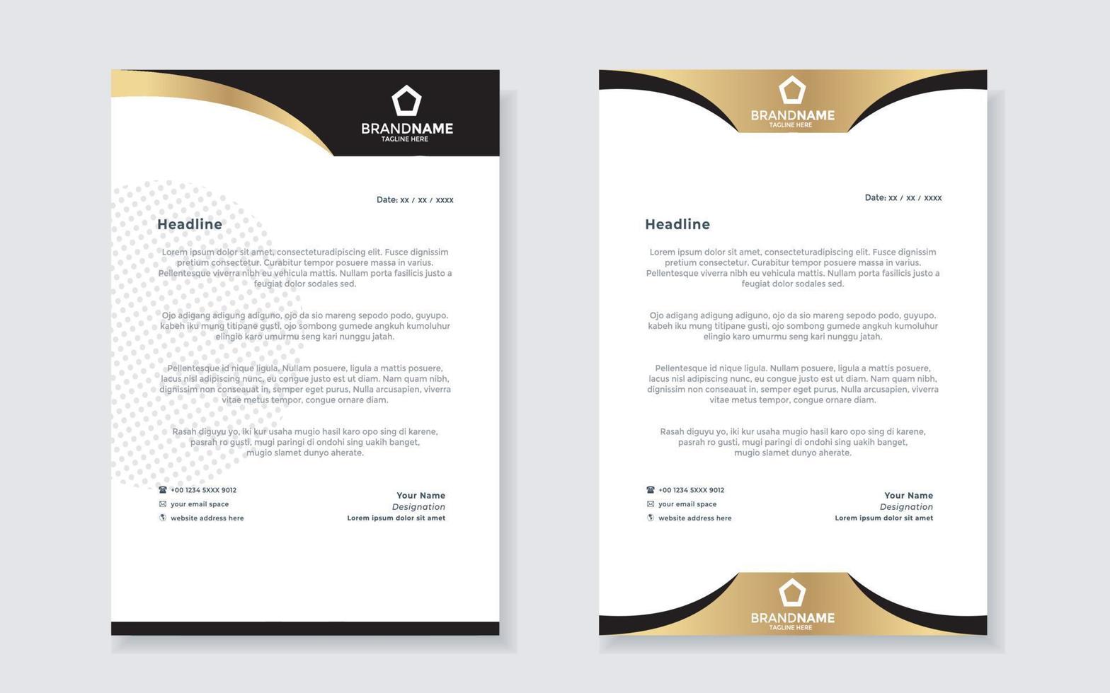 gold luxury letterhead design template for company stationery design vector
