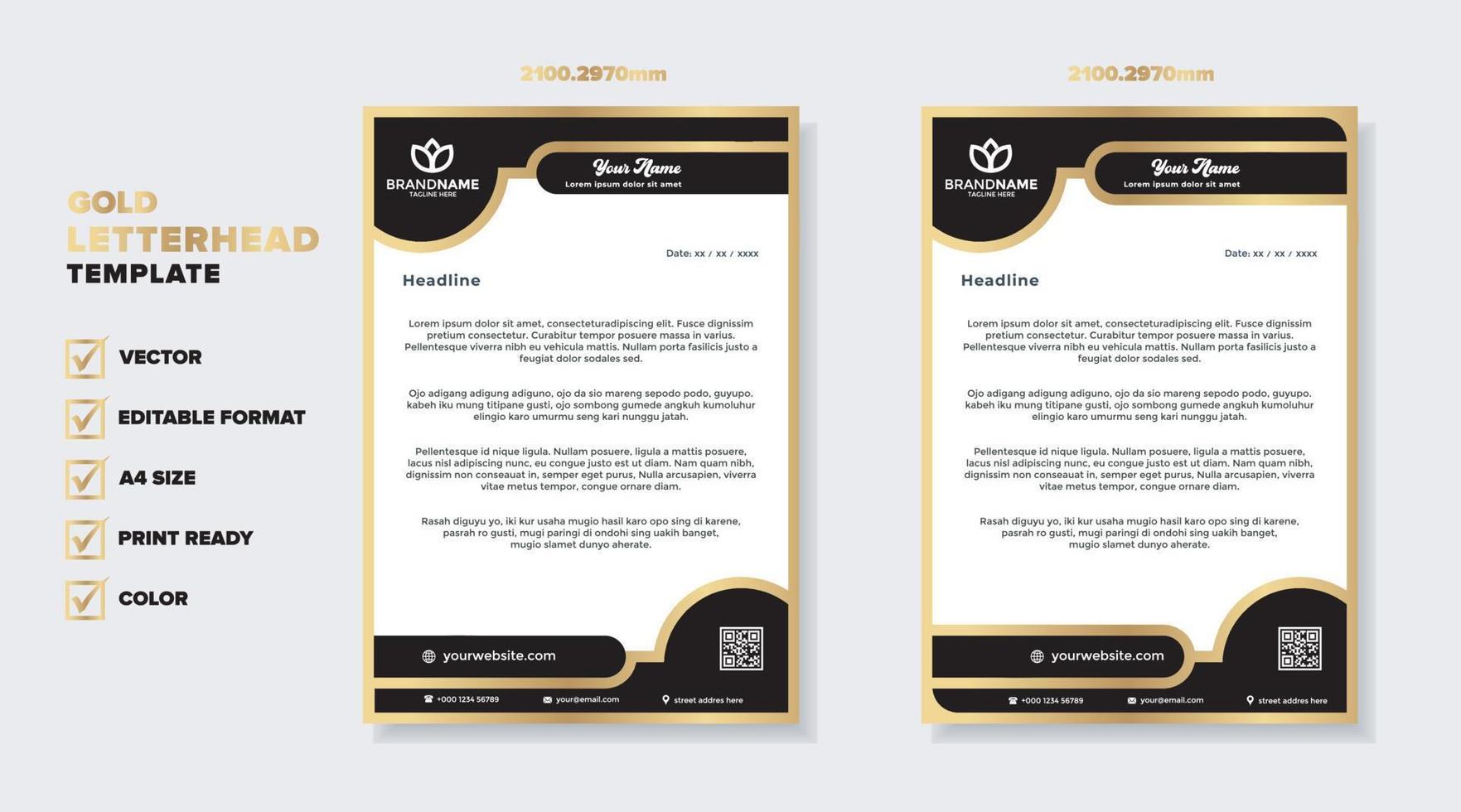 luxury golden letterhead design template for stationary for business corporation editable format vector