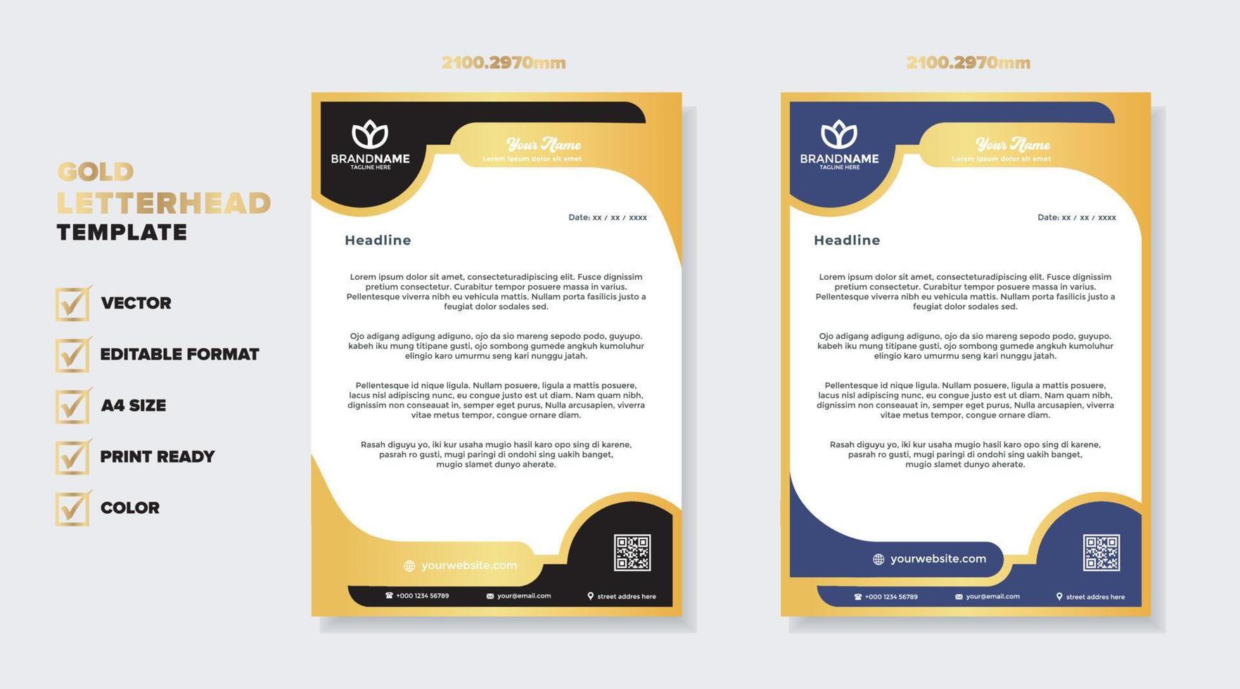 luxury golden letterhead design template for stationary for business corporation editable format vector