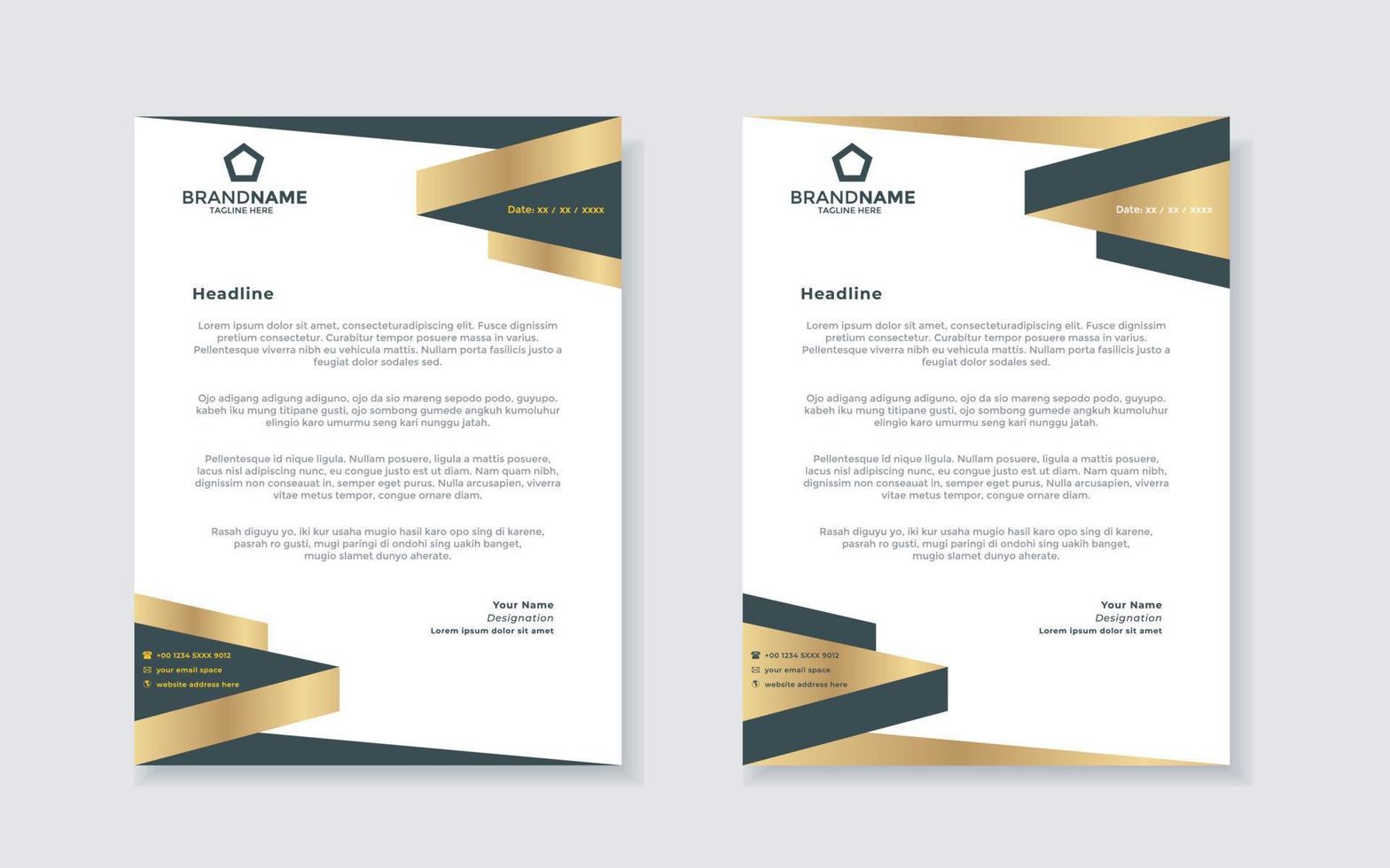 gold luxury letterhead design template for company stationery design vector