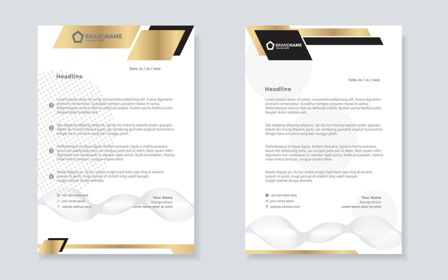 gold luxury letterhead design template for company stationery design vector