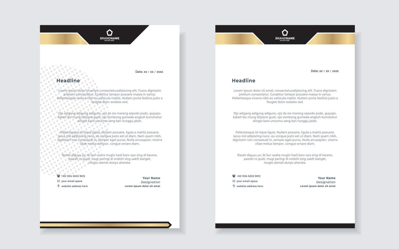 gold luxury letterhead design template for company stationery design vector