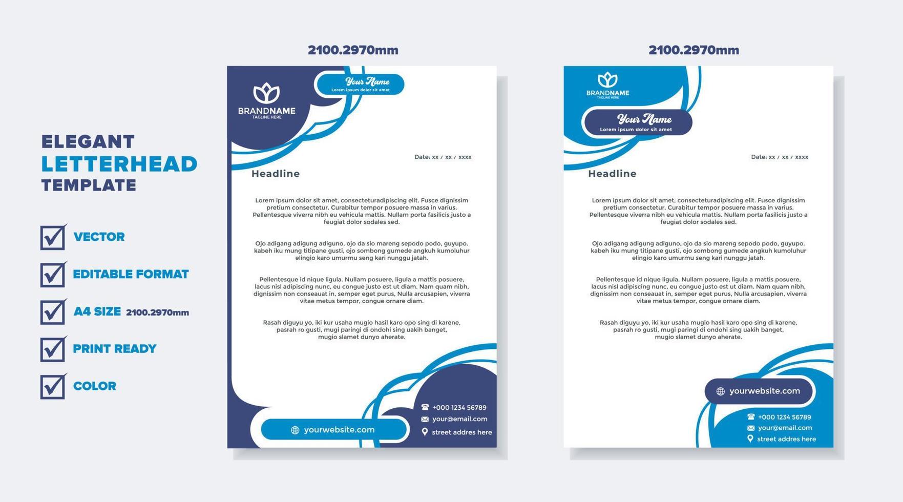 modern elegant of letterhead template for stationary design for business corporation with blue color editable format vector