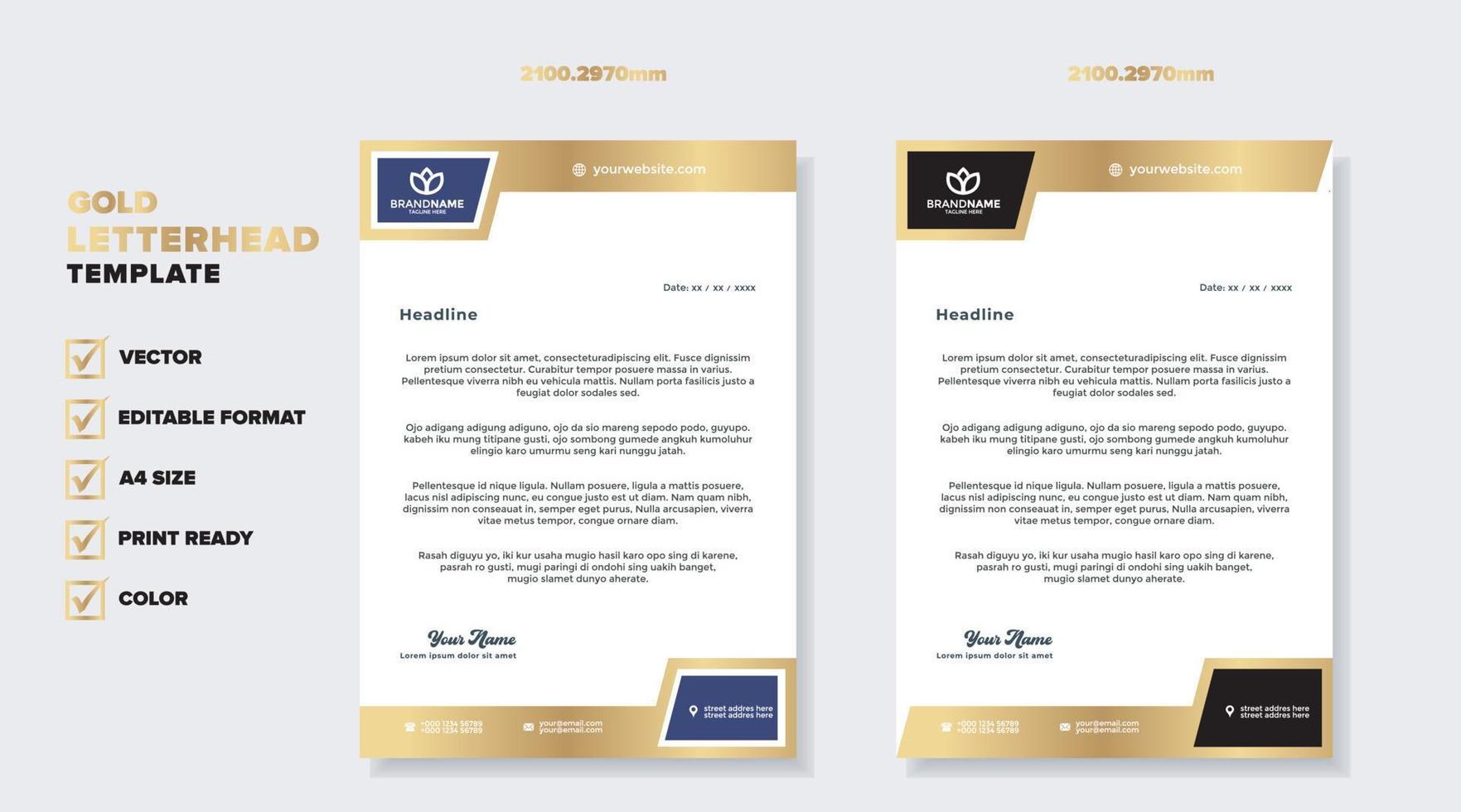 luxury golden letterhead design template for stationary for business corporation editable format vector
