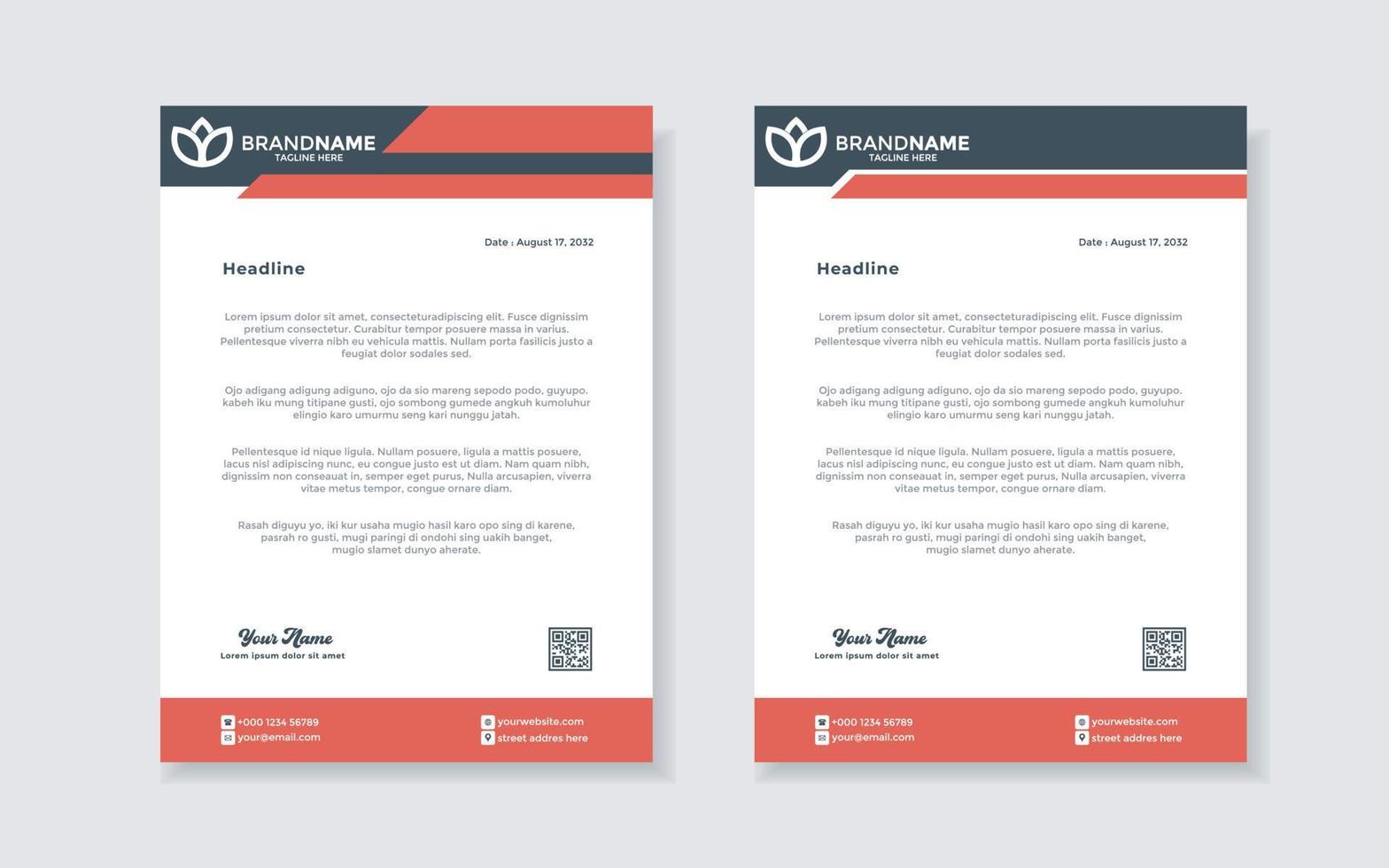 letterhead template for stationary design for business corporation with red and blue color editable format vector