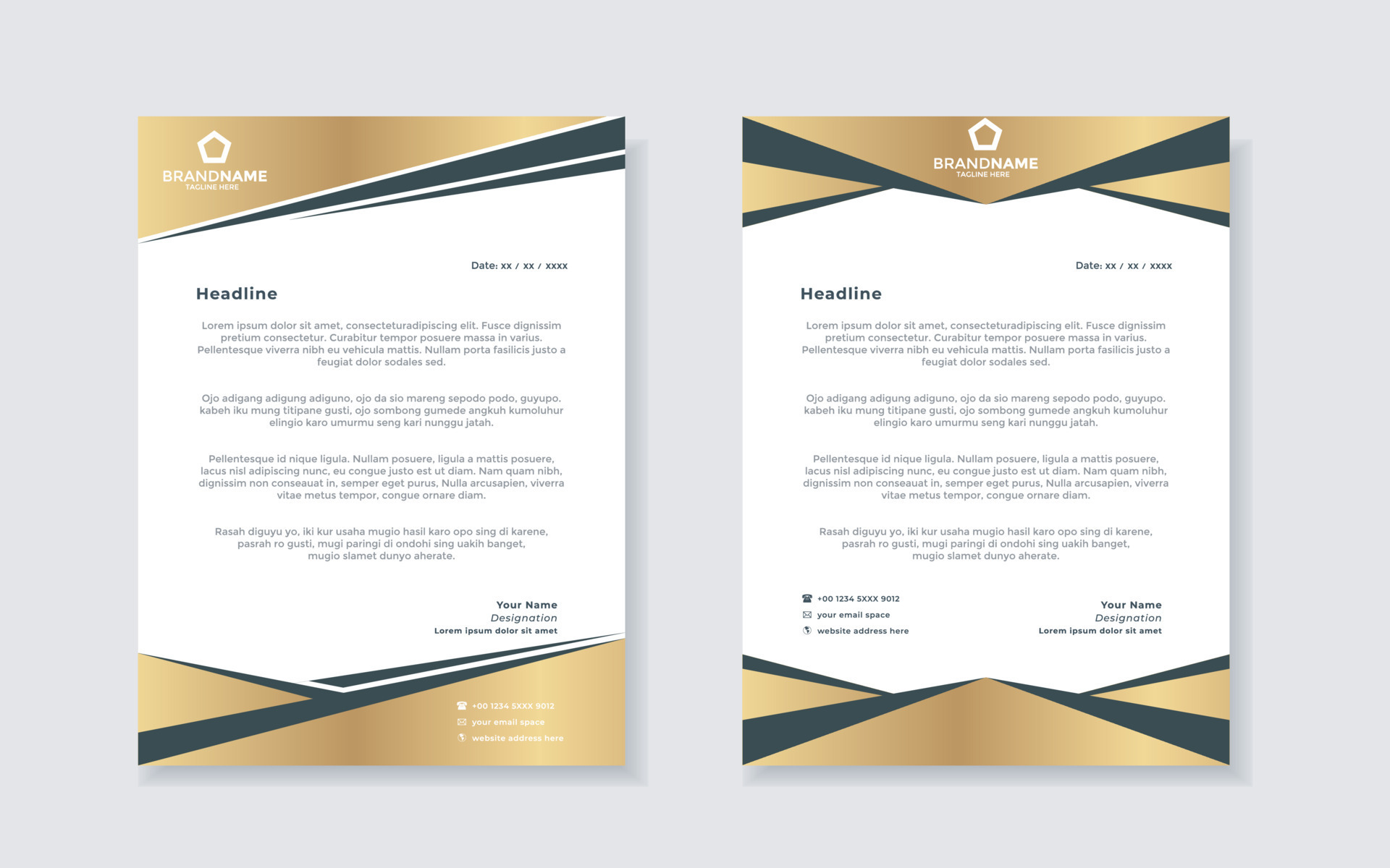 gold luxury letterhead design template for company stationery design