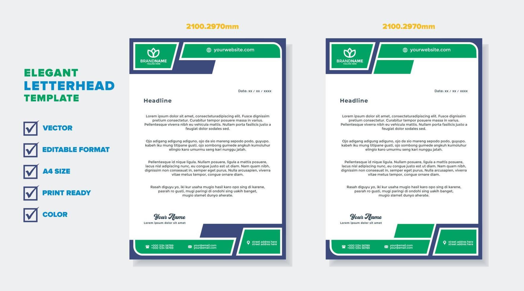 modern elegant of letterhead template for stationary design for business corporation with green and blue color editable format vector