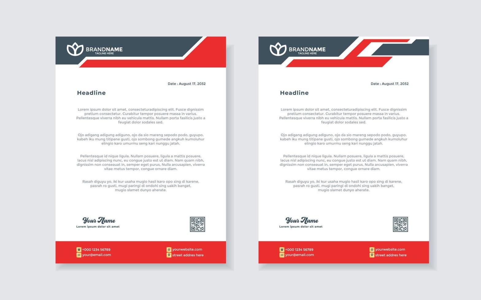 letterhead template for stationary design for business corporation with red and blue color editable format vector