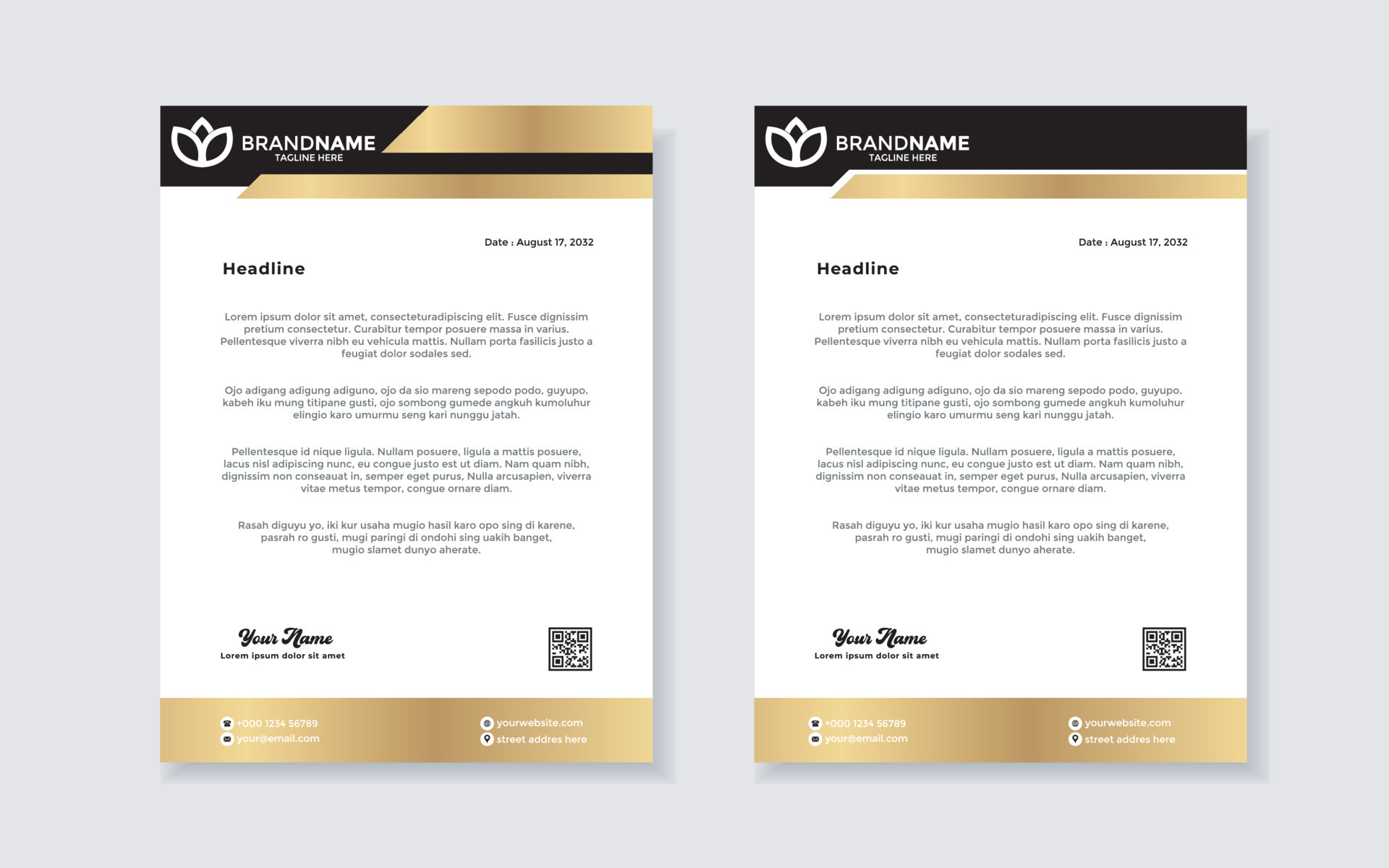 gold luxury letterhead design template for company stationery design