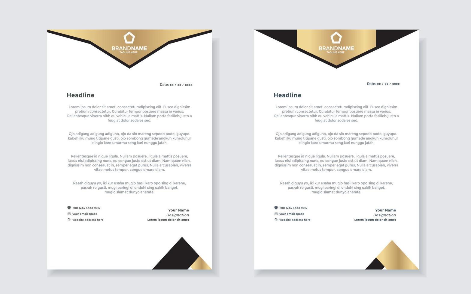 gold luxury letterhead design template for company stationery design vector