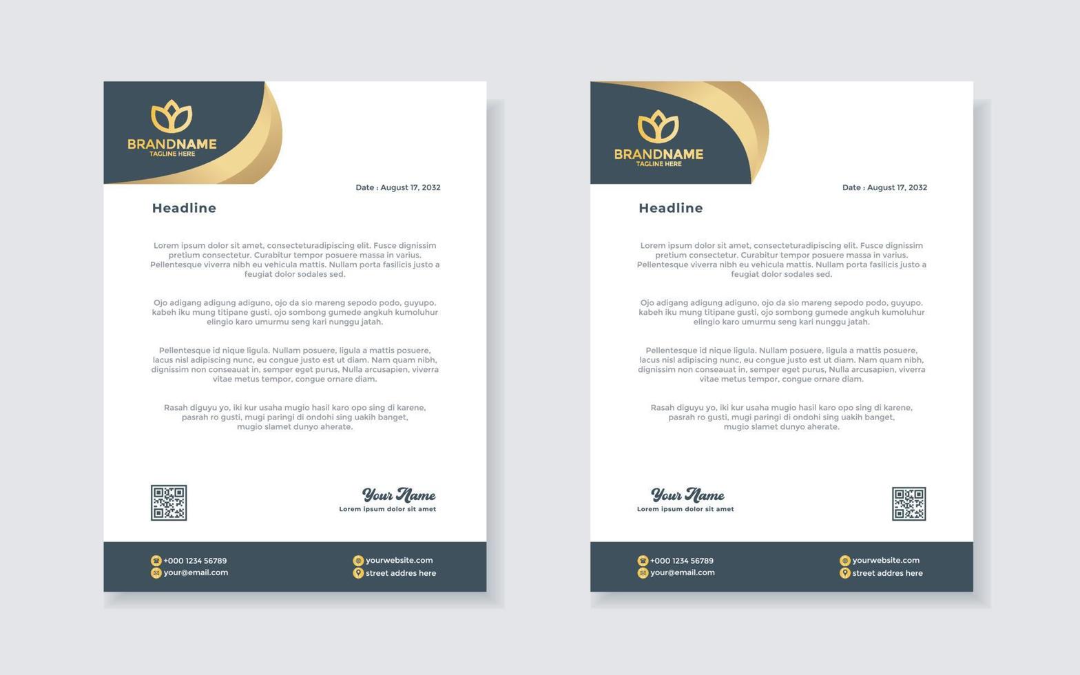 plantilla de diseño de membrete dorado de lujo para papelería para formato editable de empresa comercial vector