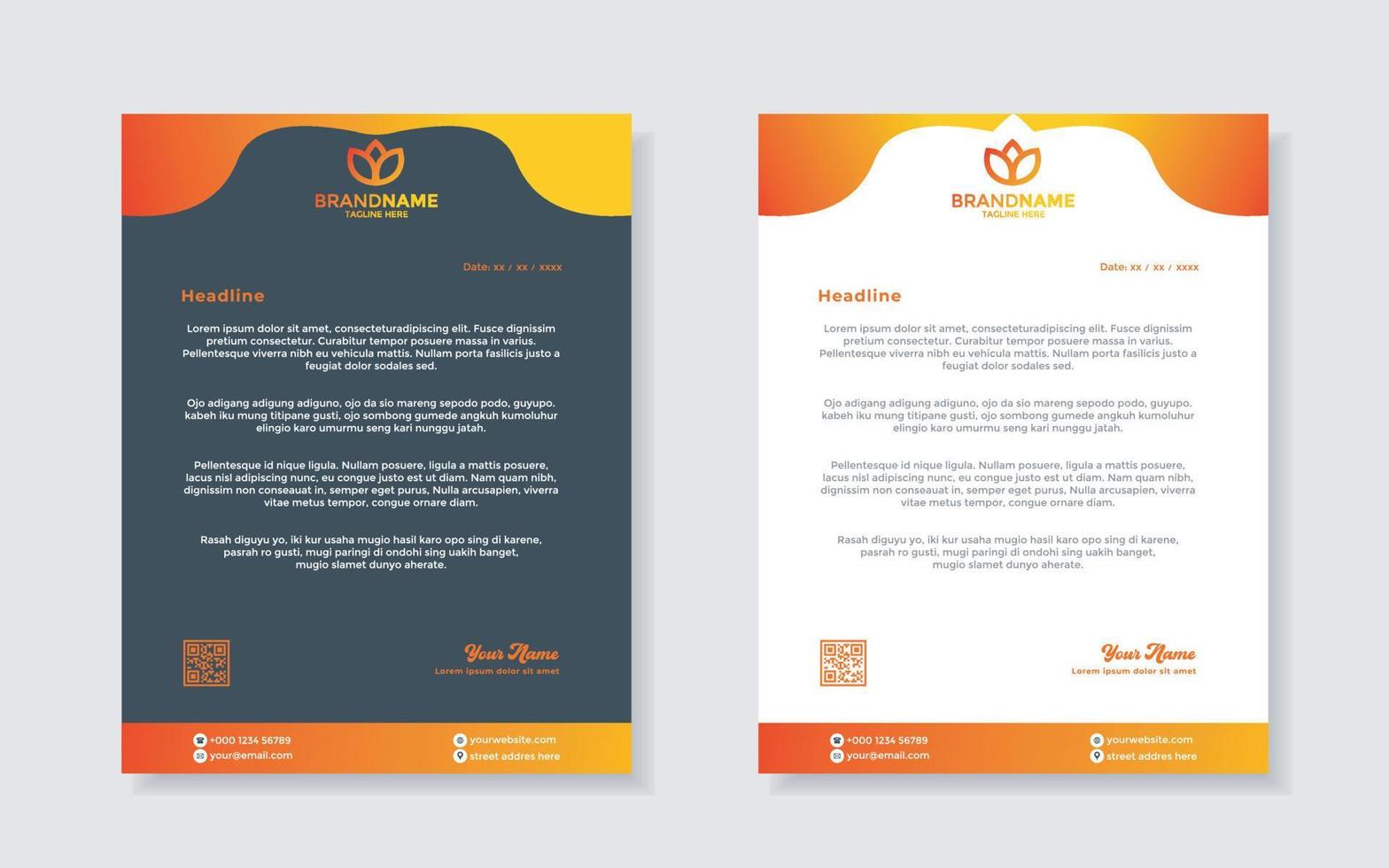 moderno y elegante de plantilla de membrete para diseño estacionario para corporación comercial con formato editable de color naranja degradado vector