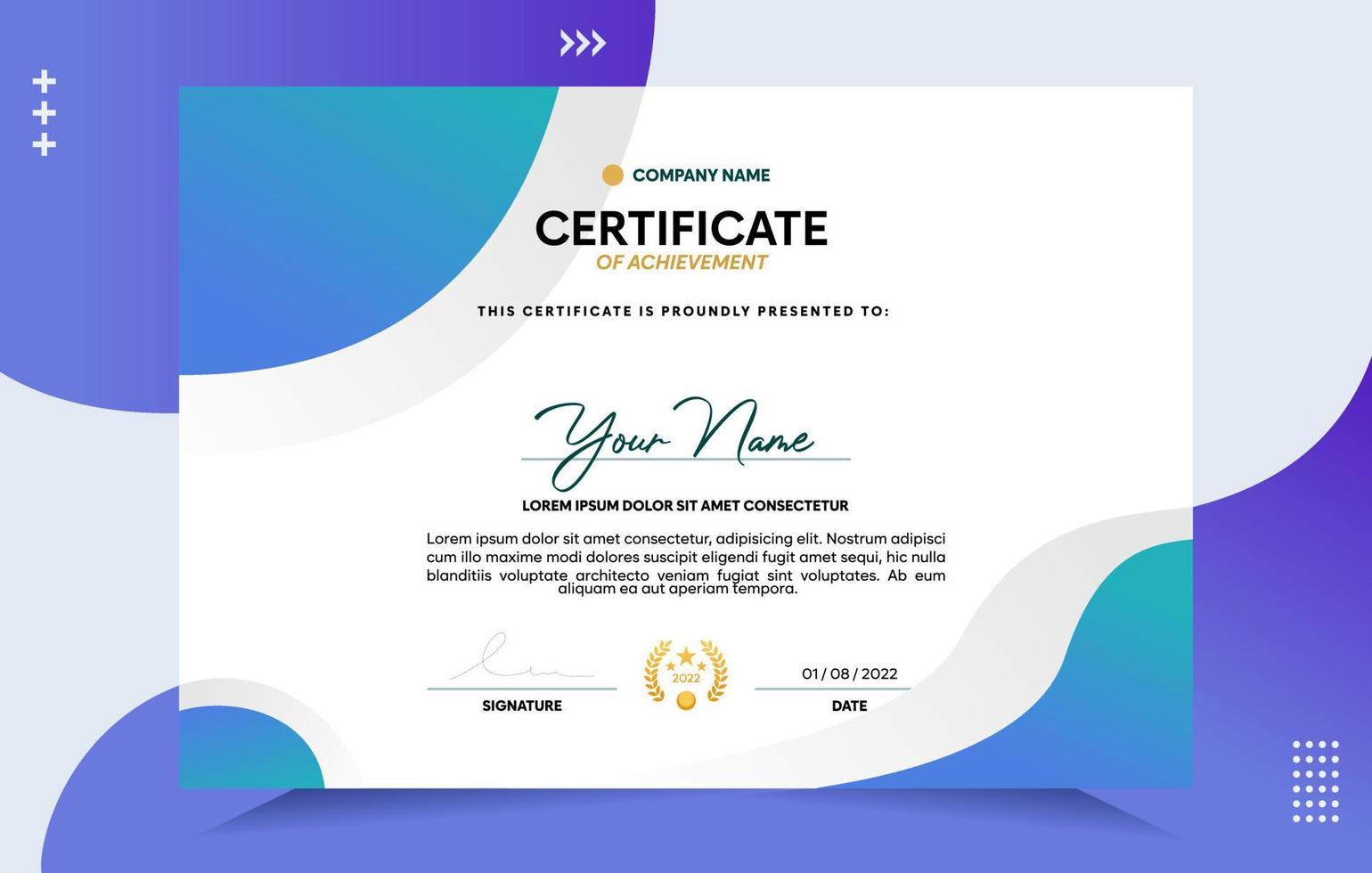 Modern of achievement certificate template vector