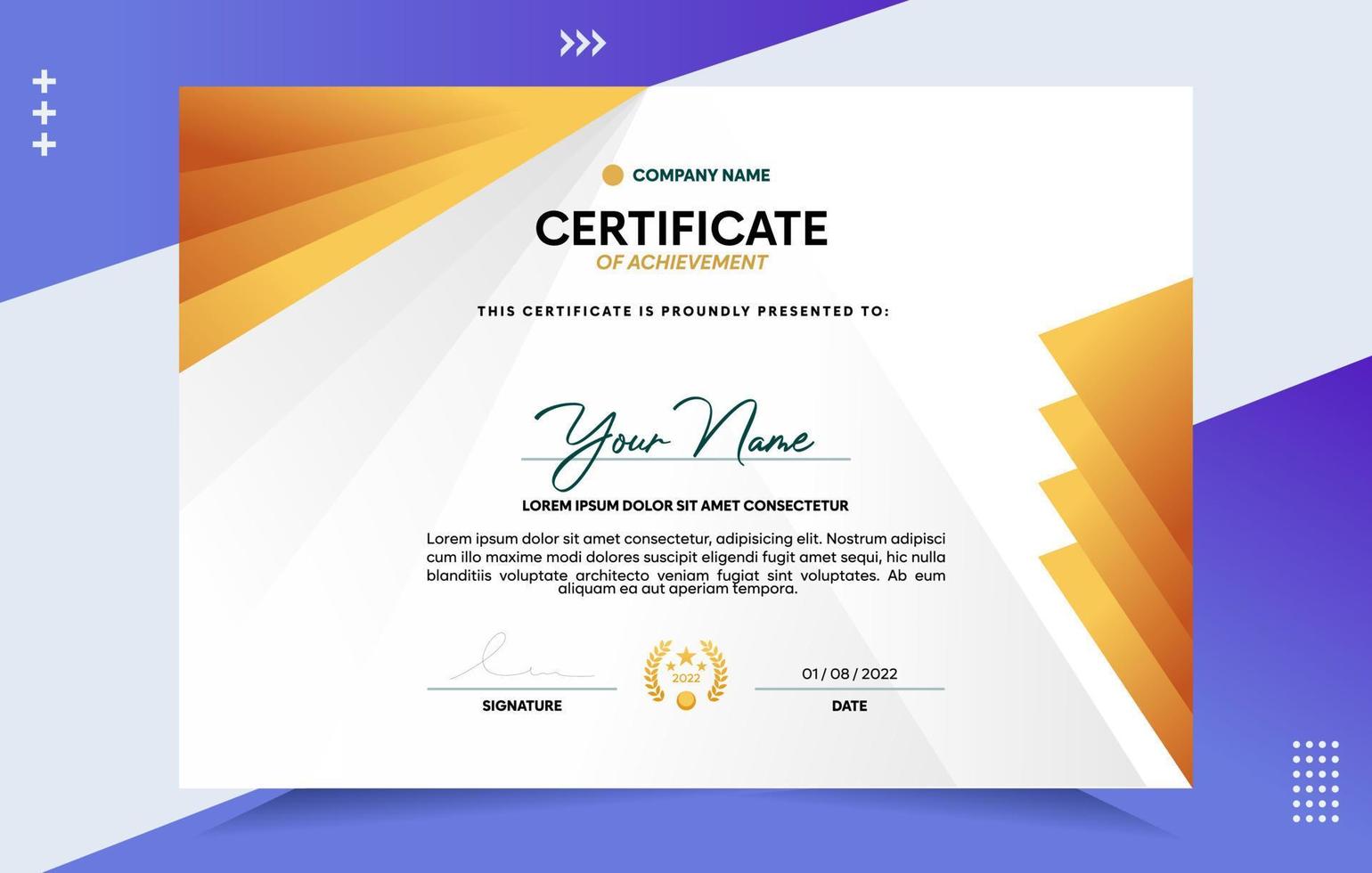 Modern of achievement certificate template vector