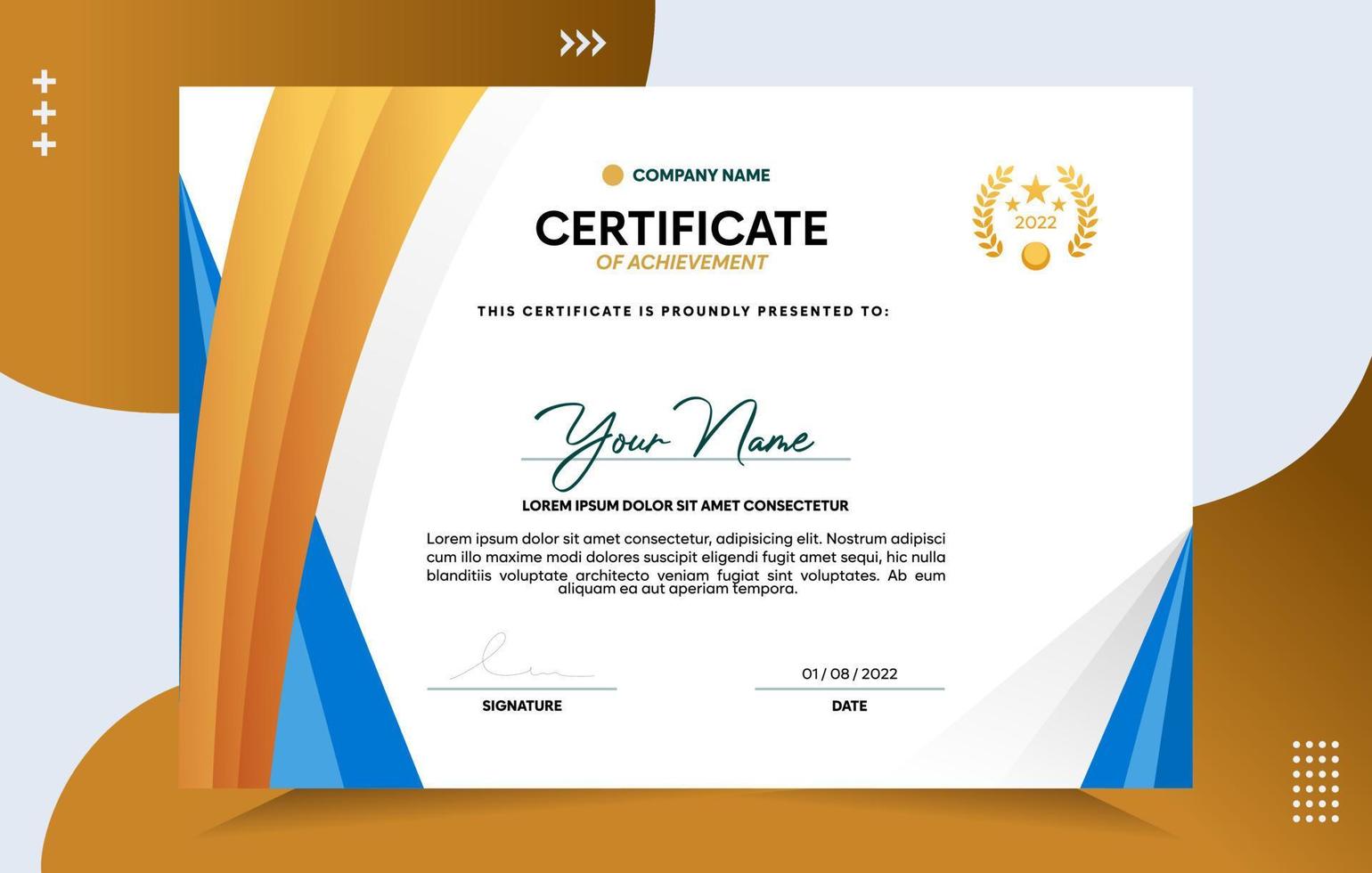 Modern of achievement certificate template vector