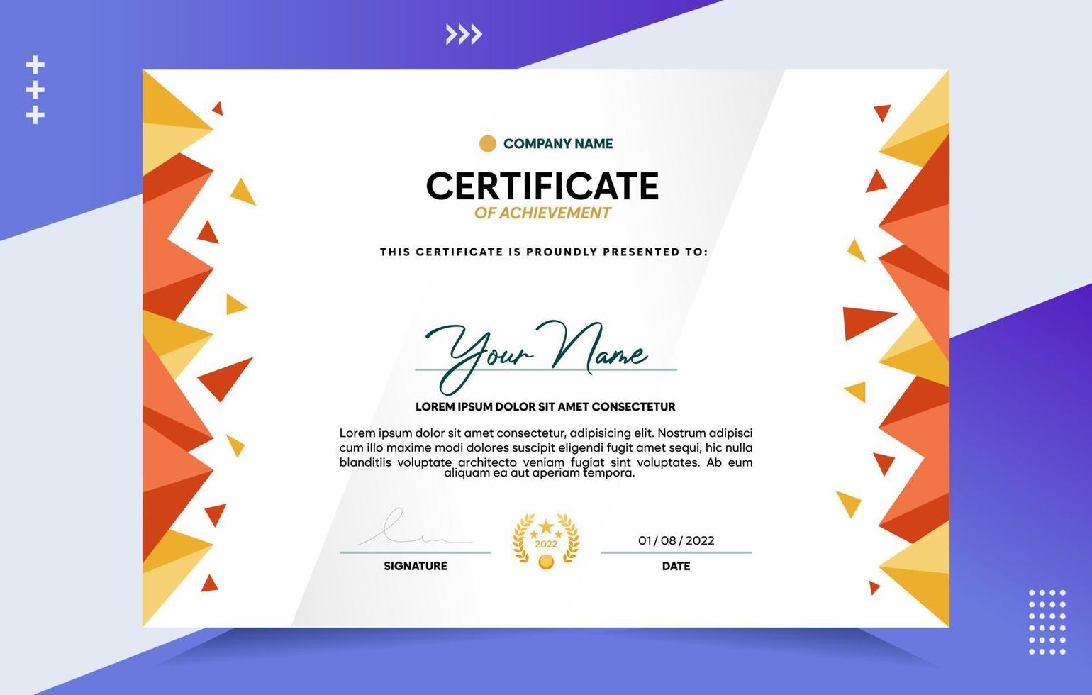 Modern of achievement certificate template vector