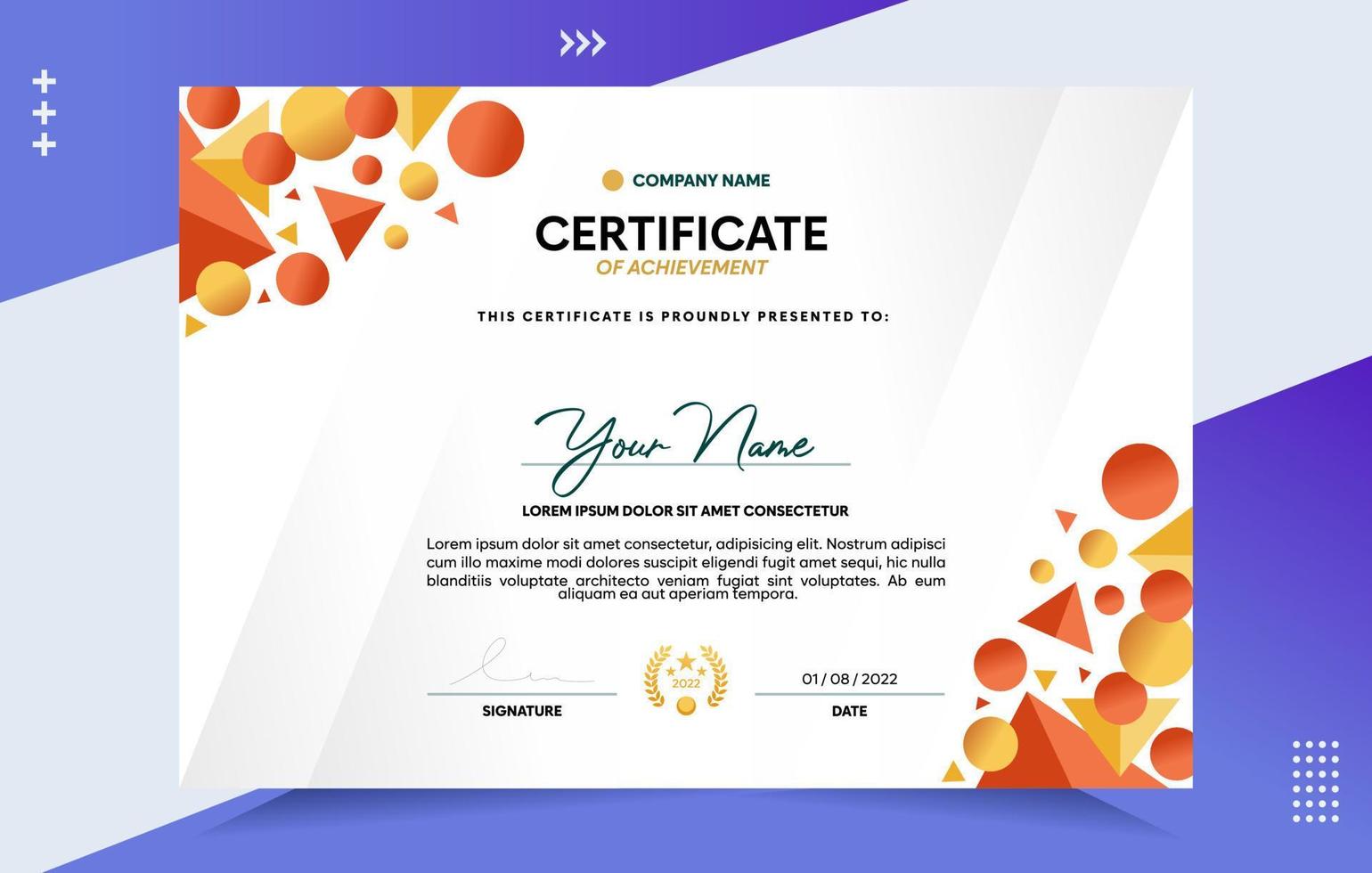 Modern of achievement certificate template vector