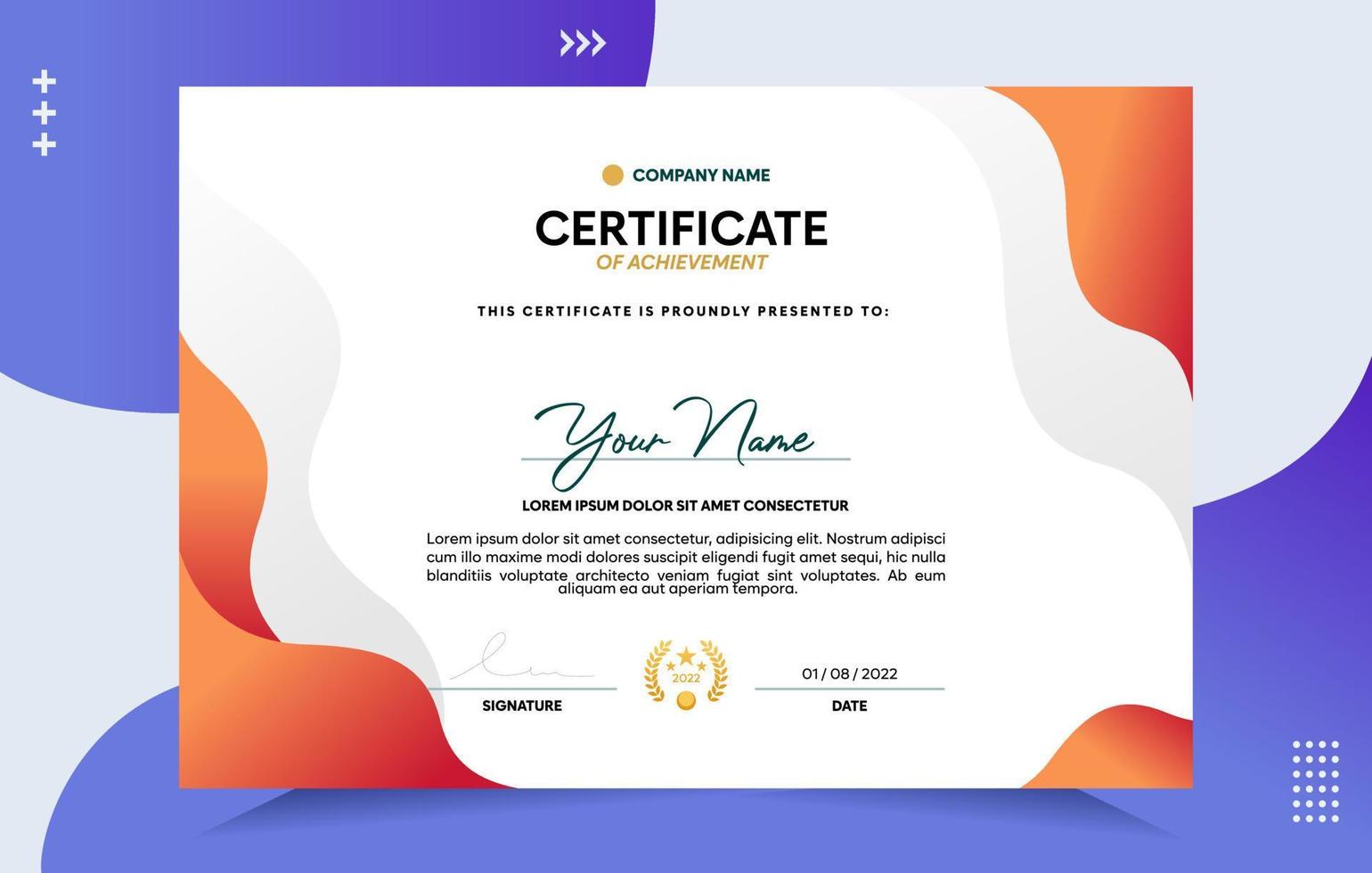 Modern of achievement certificate template vector