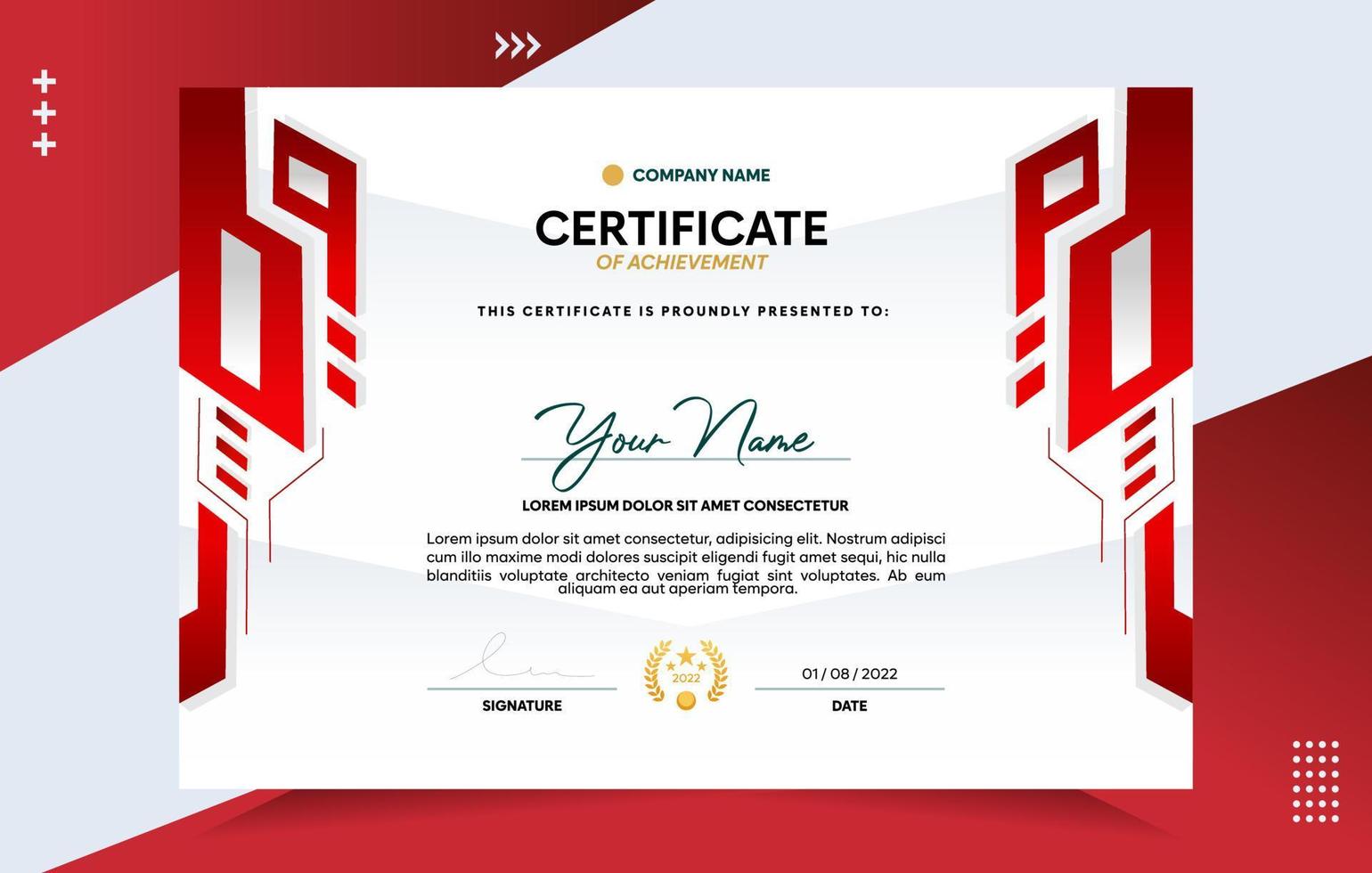 Modern of achievement certificate template vector