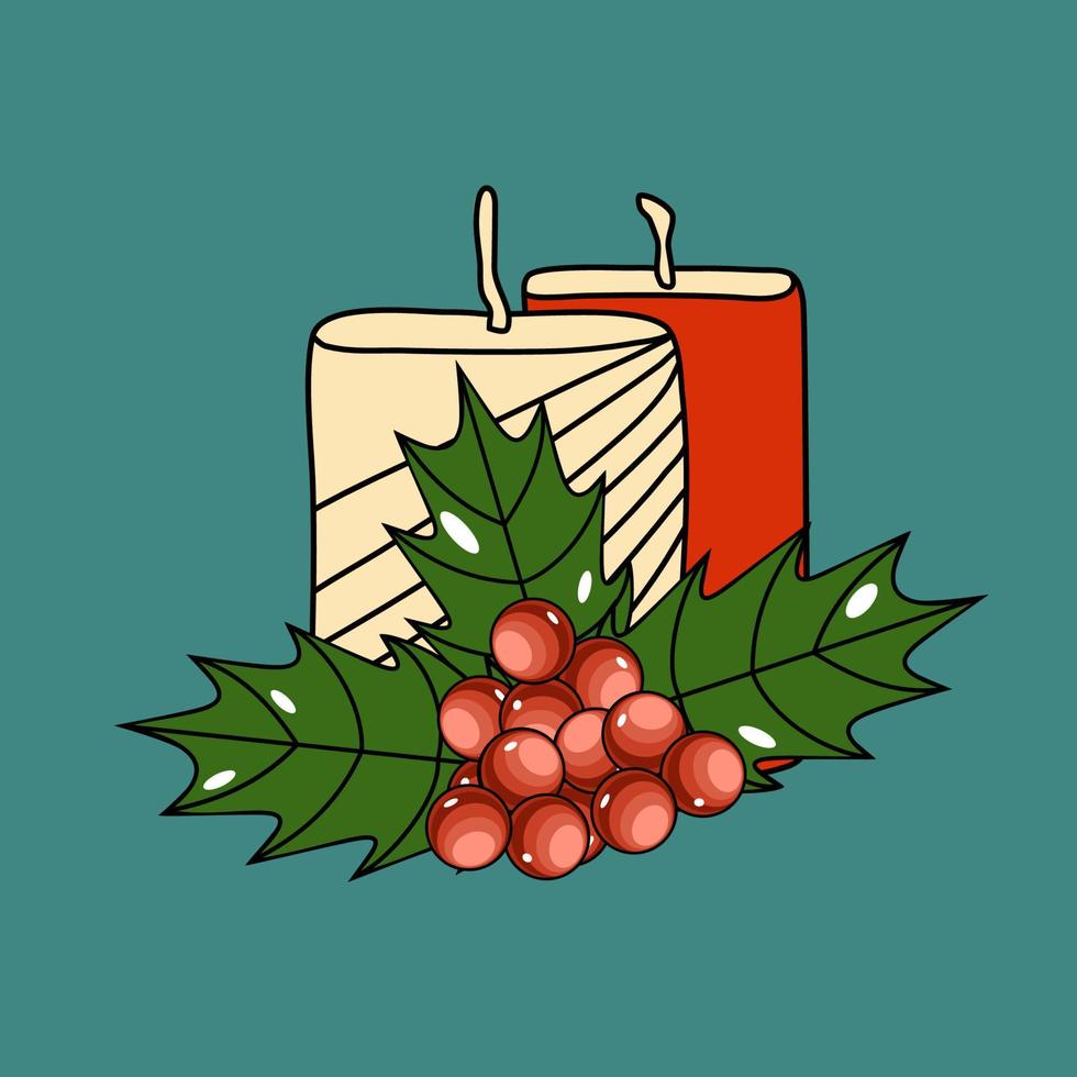 Velas navideñas con decoración de bayas de acebo ilustración vectorial vector
