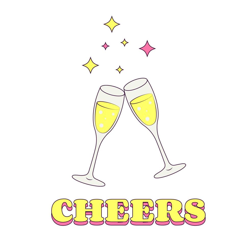 Cheers Champagne Glasses in Retro Groove Style vector