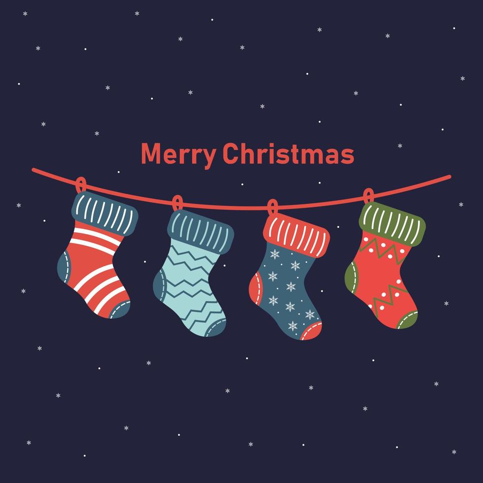 Christmas socks. Greeting card. Vector illustration.