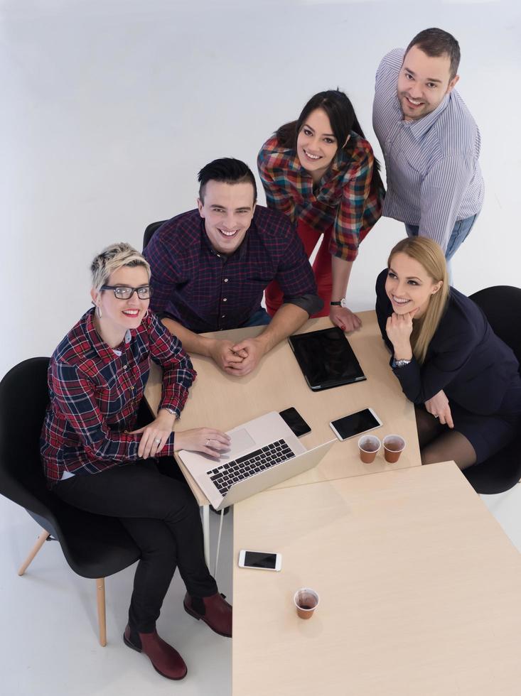aerial view of business people group on meeting photo