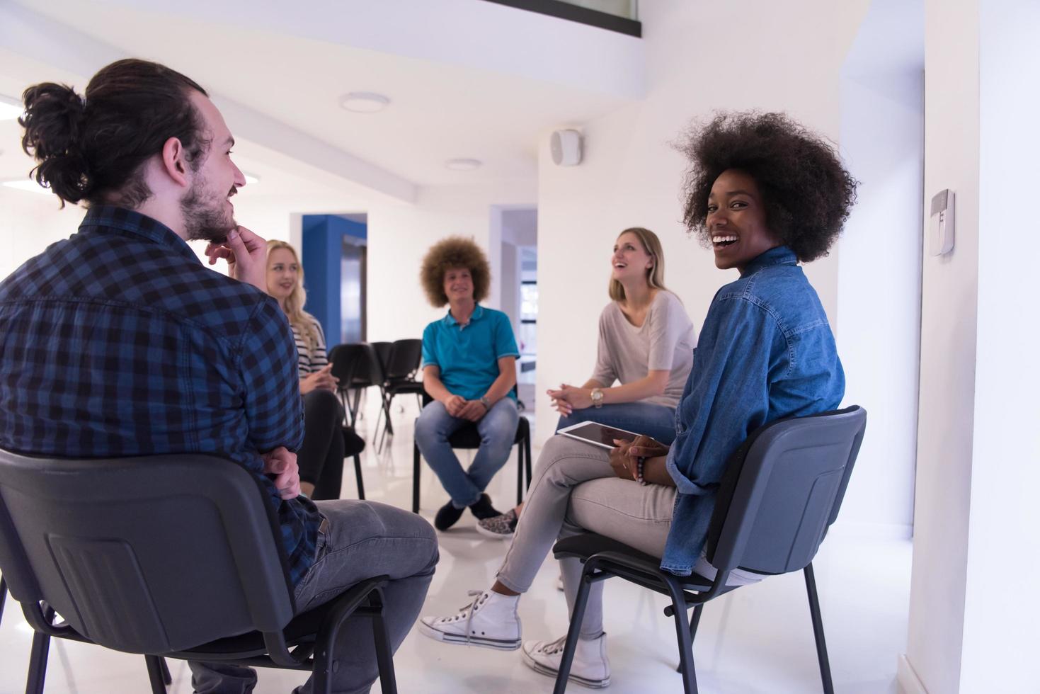 Multiethnic startup business team on meeting photo