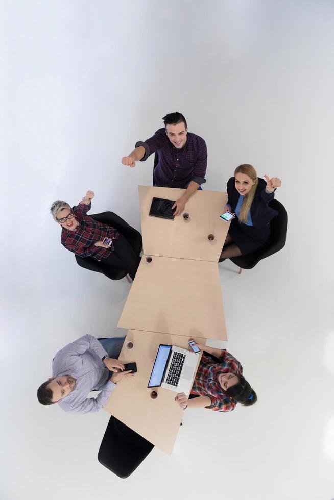 aerial view of business people group on meeting photo