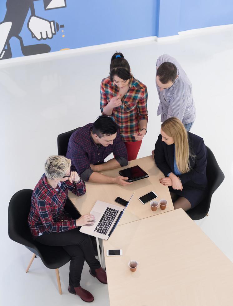 aerial view of business people group on meeting photo